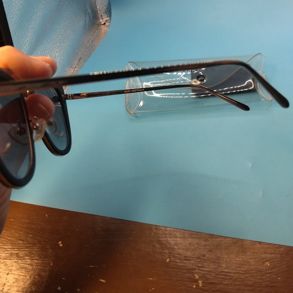 Quay Australia x Desi Perkins French Kiss Sunglasses Black Gold Cat Eye Flat Les